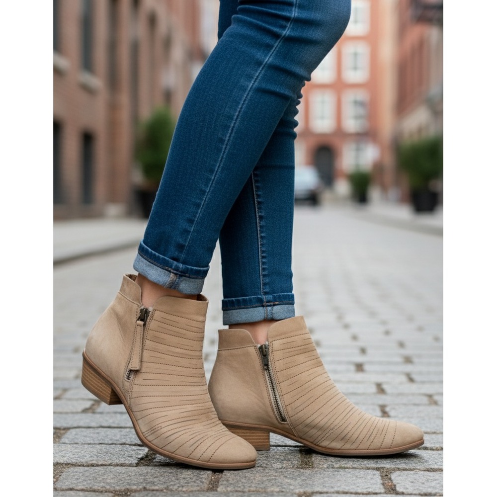 Paul Green Shasta Sliced Women Bootie 3 Brown Leather Side Zip Heeled Ankle Boot